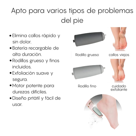 Removedor de Callos Eléctrico Recargable USB | Lima Electrónica para Pies con Cabezales Intercambiables | Pedicura Profesional en Casa