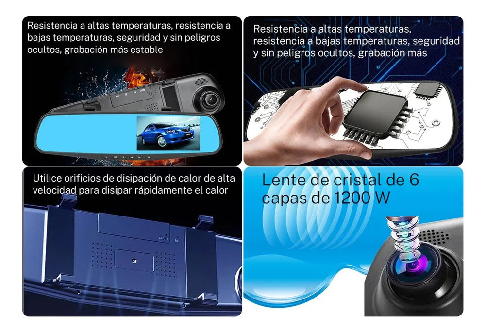 Cámara Espejo Retrovisor Inteligente Nexiora | Pantalla Táctil HD Grabación Frontal | Cámara De Reversa Visión Nocturna | Dashcam Seguridad Auto Kit Universal