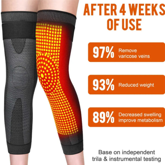 Rodillera Larga de Compresión Autocalentable | Acupresión con Artemisa y Turmalina, Alivio Articular y Mejora de Circulación