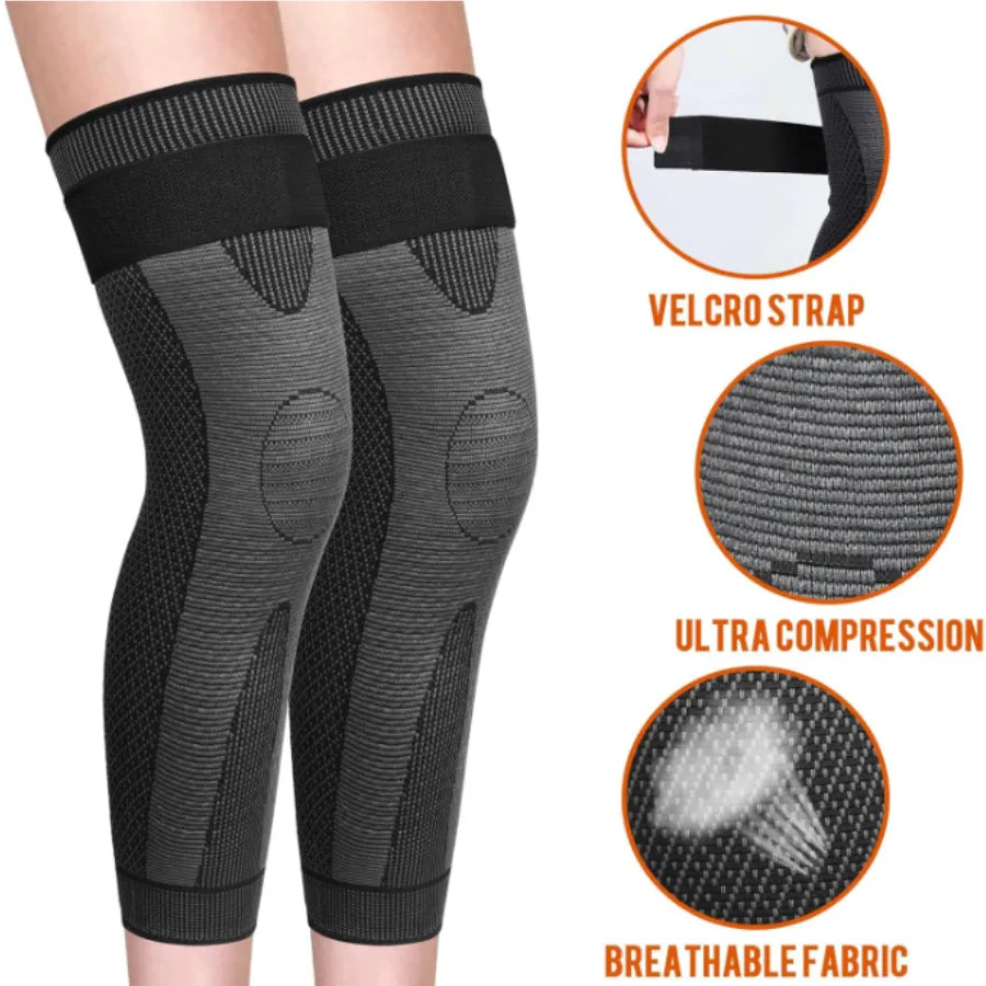 Rodillera Larga de Compresión Autocalentable | Acupresión con Artemisa y Turmalina, Alivio Articular y Mejora de Circulación