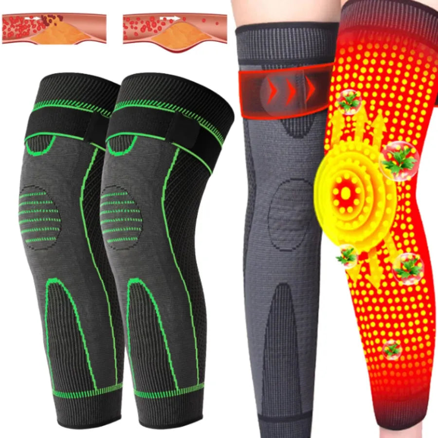 Rodillera Larga de Compresión Autocalentable | Acupresión con Artemisa y Turmalina, Alivio Articular y Mejora de Circulación