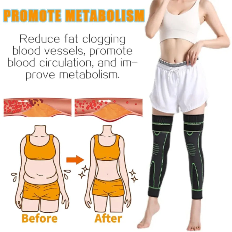 Rodillera Larga de Compresión Autocalentable | Acupresión con Artemisa y Turmalina, Alivio Articular y Mejora de Circulación