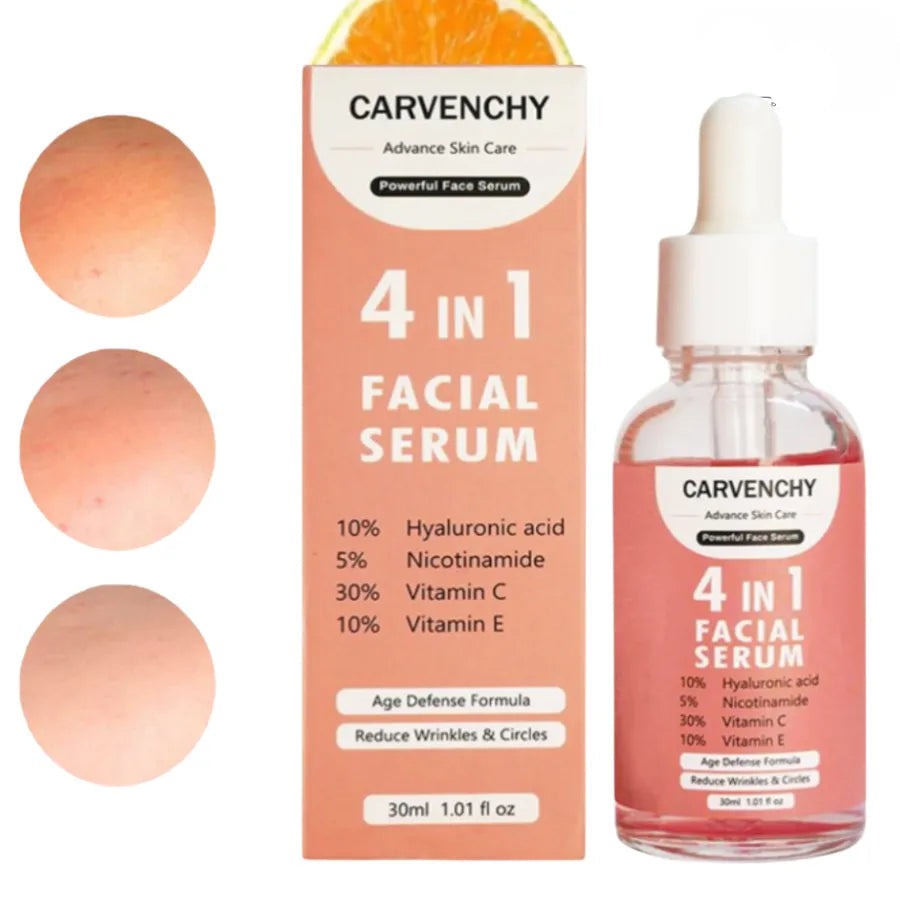 Serum Facial 4 en 1 Nexiora | Vitamina C, Ácido Hialurónico, Vitamina E y Niacinamida | Antiarrugas, Antimanchas e Iluminador Pro