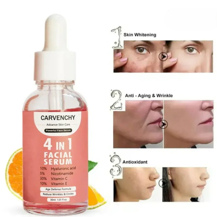 Serum Facial 4 en 1 Nexiora | Vitamina C, Ácido Hialurónico, Vitamina E y Niacinamida | Antiarrugas, Antimanchas e Iluminador Pro