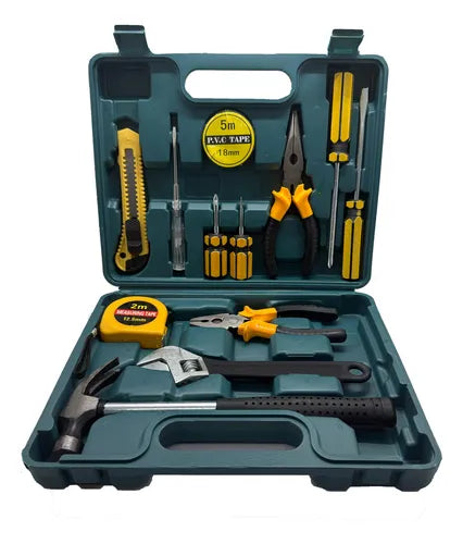 Caja Set Juego de Herramientas 12 Piezas | Maletín Compacto, Esencial para Mantenimiento del Hogar