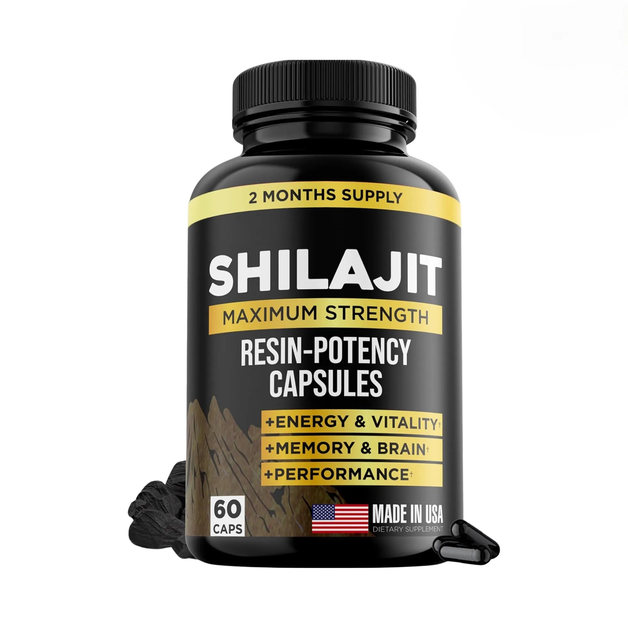 Suplemento Shilajit Himalaya 60 Cápsulas | Resina de Shilajit Puro de Alta Potencia | Refuerzo Cerebral y Claridad Mental | Aumenta tu Energía y Vitalidad | Suplemento Orgánico para el Sistema Inmunológico