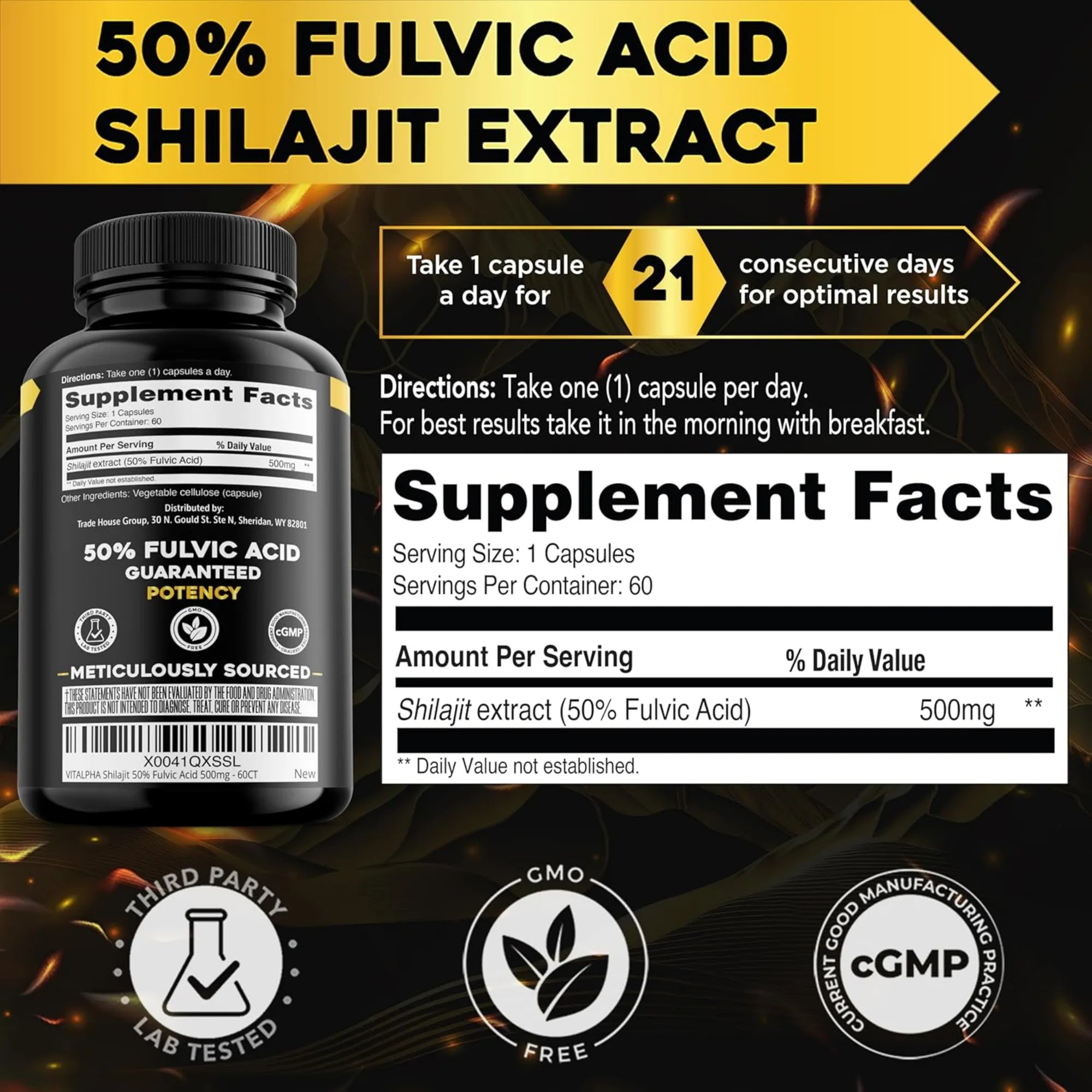 Suplemento Shilajit Himalaya 60 Cápsulas | Resina de Shilajit Puro de Alta Potencia | Refuerzo Cerebral y Claridad Mental | Aumenta tu Energía y Vitalidad | Suplemento Orgánico para el Sistema Inmunológico