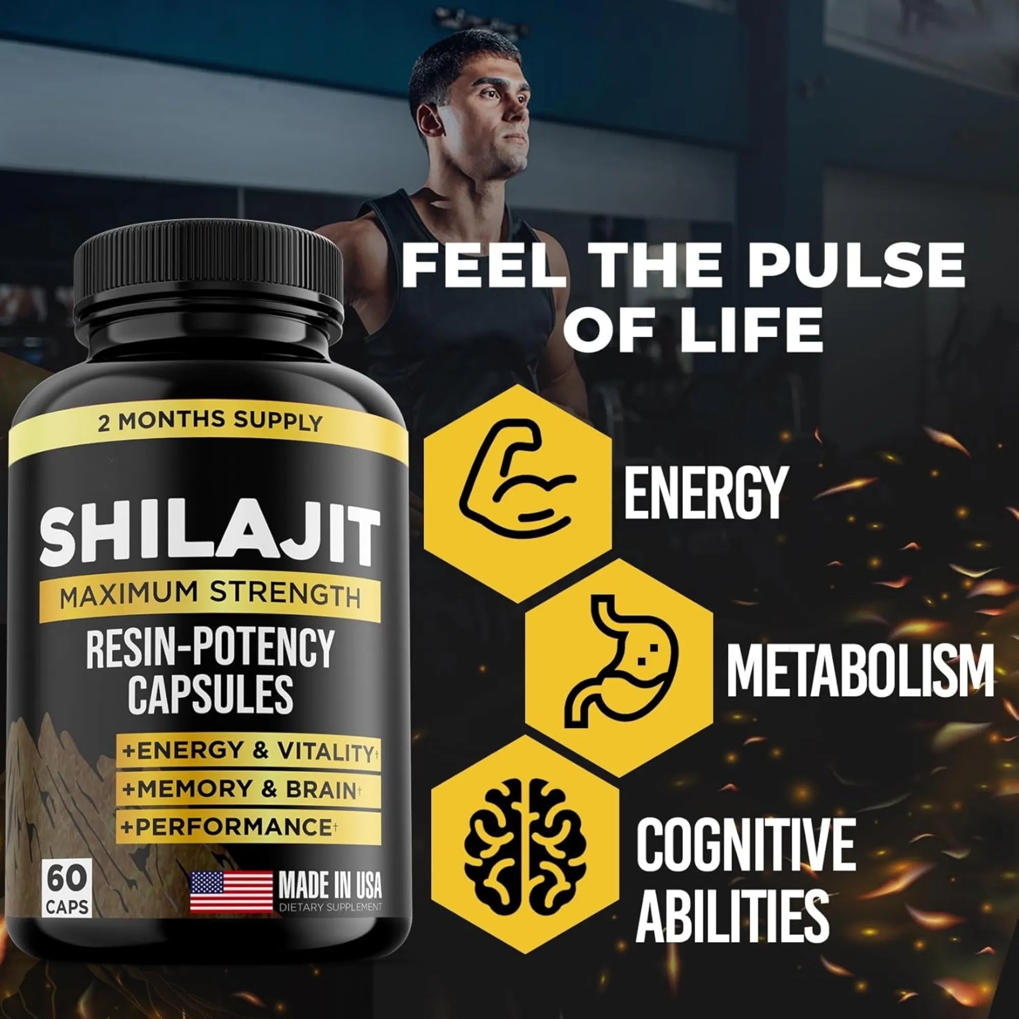 Suplemento Shilajit Himalaya 60 Cápsulas | Resina de Shilajit Puro de Alta Potencia | Refuerzo Cerebral y Claridad Mental | Aumenta tu Energía y Vitalidad | Suplemento Orgánico para el Sistema Inmunológico