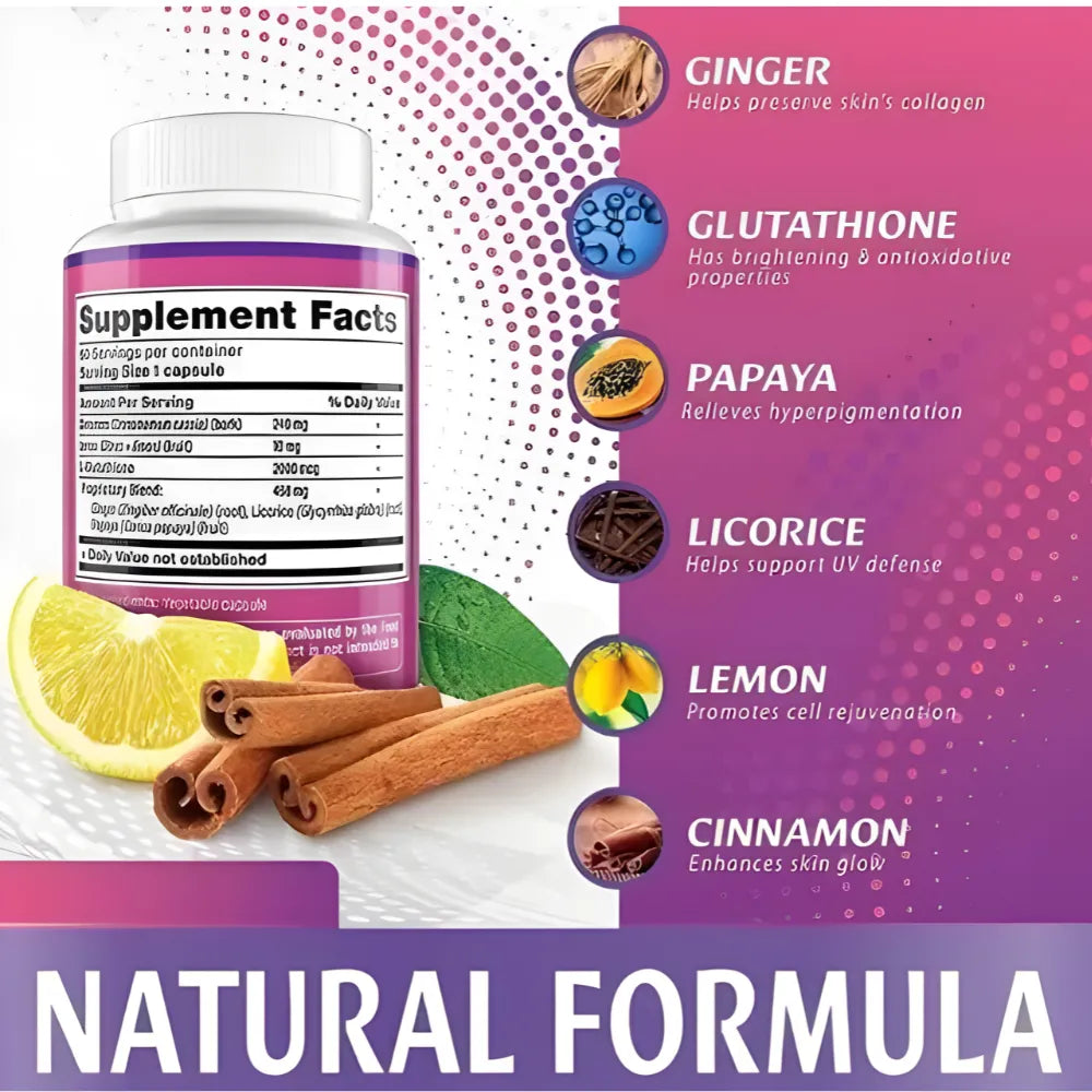Suplemento Blanqueador de Piel con Glutatión 60 Cápsulas | Tratamiento para Manchas Oscuras e Hiperpigmentación | Potente Antioxidante para Tono de Piel Radiante | Apoyo Inmunológico y Salud Celular | Fórmula de Belleza Integral Nexiora