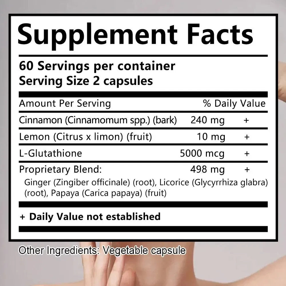 Suplemento Blanqueador de Piel con Glutatión 60 Cápsulas | Tratamiento para Manchas Oscuras e Hiperpigmentación | Potente Antioxidante para Tono de Piel Radiante | Apoyo Inmunológico y Salud Celular | Fórmula de Belleza Integral Nexiora