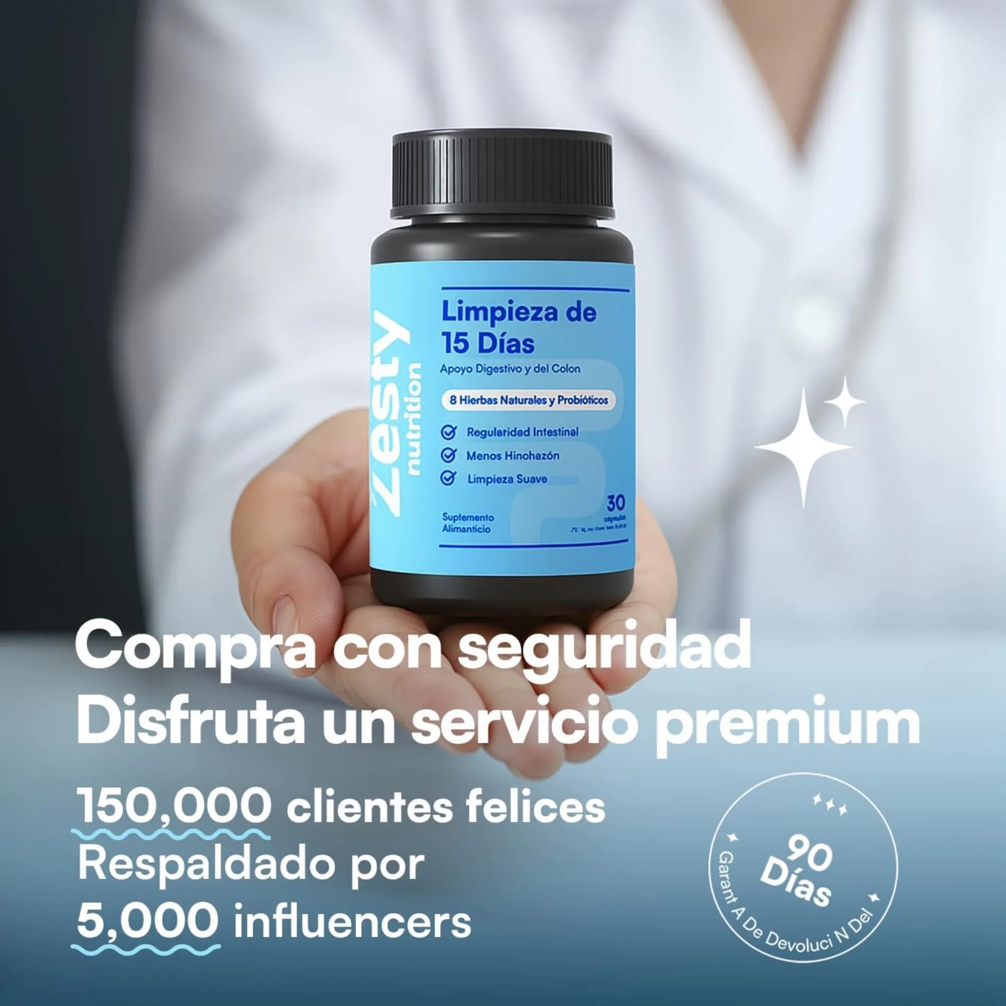 Suplemento Zesty Cleanse 15 Días | Limpieza Digestiva Natural 30 Cápsulas | Detox Vegetal para Bienestar Intestinal y Sensación de Ligereza | Fórmula de Origen Natural