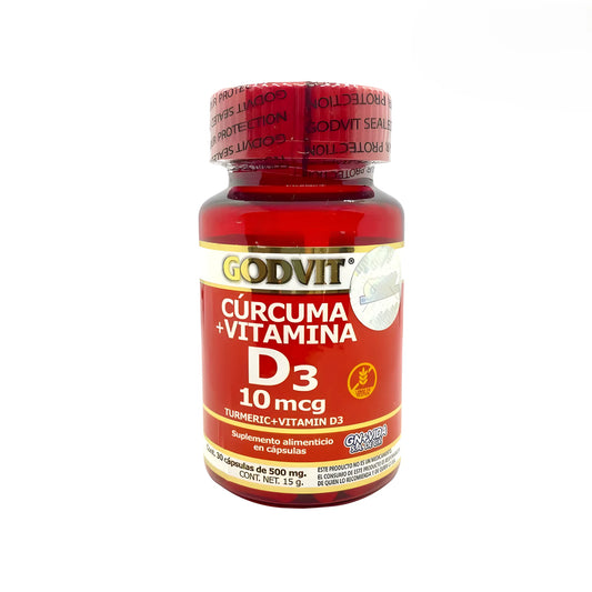 Cúrcuma con Vitamina D3 Certificado COFEPRIS | 30 Cápsulas de 500mg | Potente Antiinflamatorio y Antioxidante Natural | Apoyo para Articulaciones, Huesos e Inmunidad