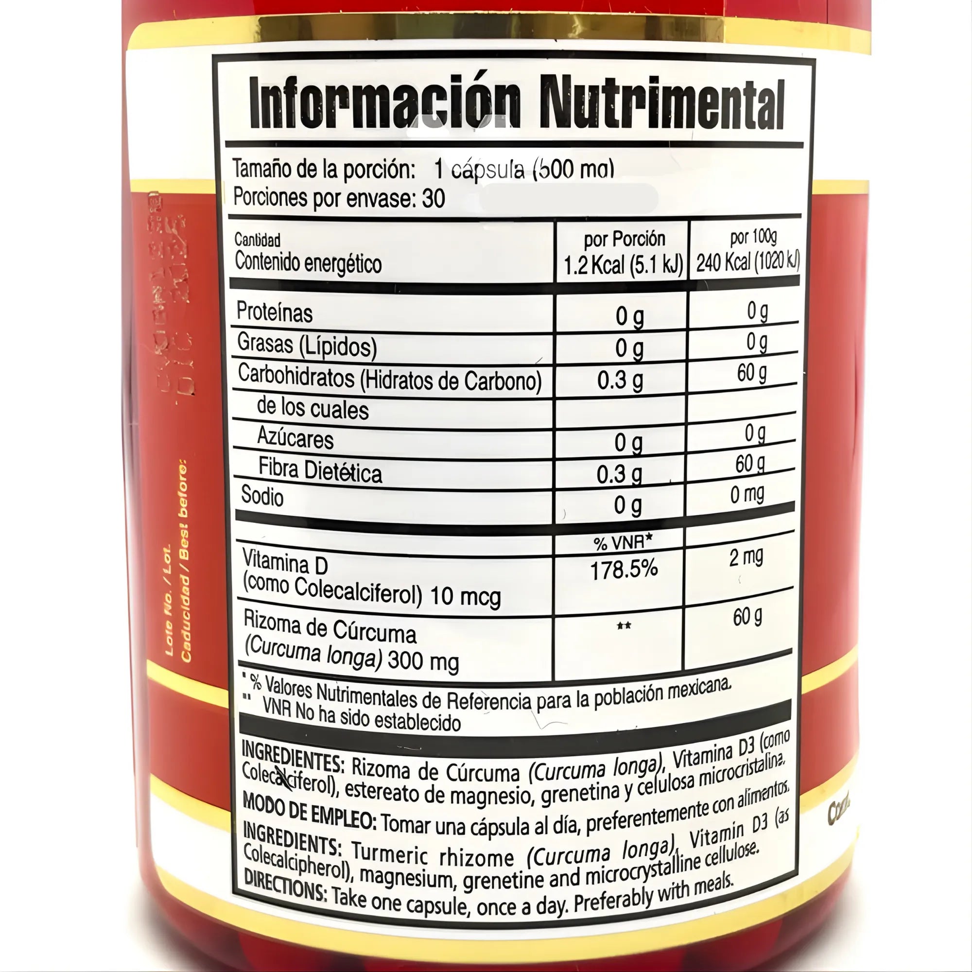 Cúrcuma con Vitamina D3 Certificado COFEPRIS | 30 Cápsulas de 500mg | Potente Antiinflamatorio y Antioxidante Natural | Apoyo para Articulaciones, Huesos e Inmunidad