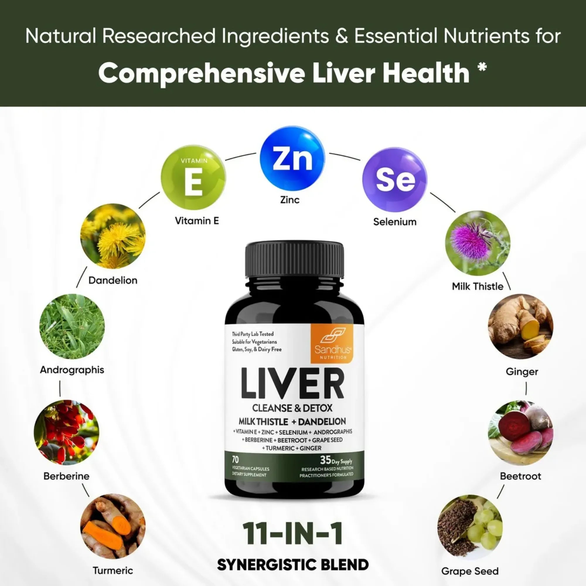 Suplemento Liver Limpieza de Hígado Nexiora | 70 Cápsulas con Cardo Mariano, Diente de León y Berberina | Desintoxicación Hepática Natural y Apoyo de Enzimas | Fórmula con Zinc y Selenio