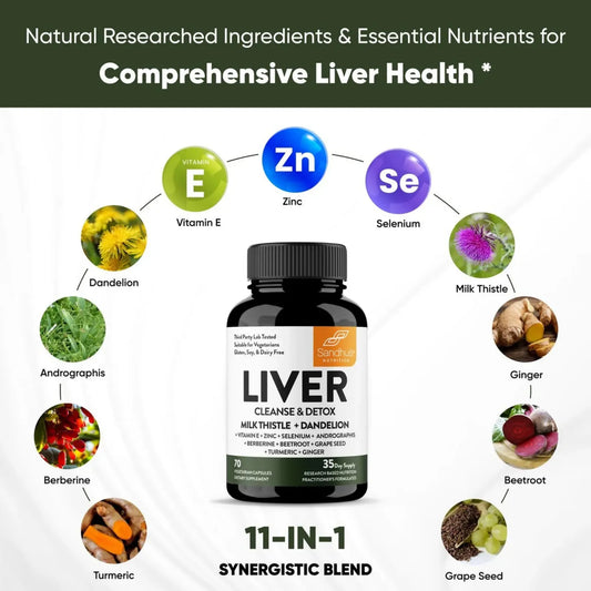Suplemento Liver Limpieza de Hígado Nexiora | 70 Cápsulas con Cardo Mariano, Diente de León y Berberina | Desintoxicación Hepática Natural y Apoyo de Enzimas | Fórmula con Zinc y Selenio