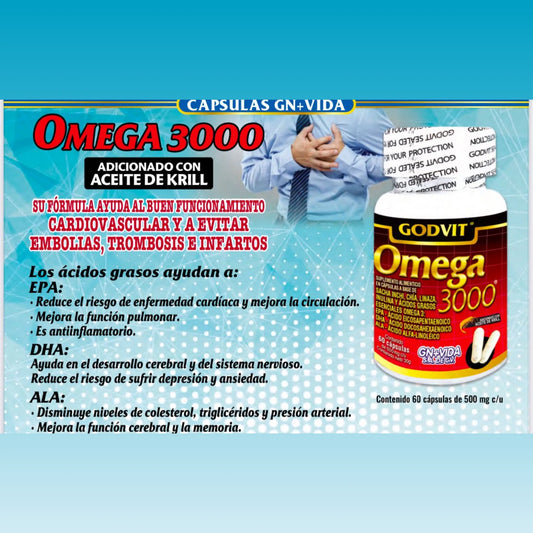 Suplemento Omega 3000 Nexiora | Enriquecido con Aceite de Krill | Certificado por COFEPRIS | 60 Cápsulas de 500mg | Máxima Concentración EPA, DHA y ALA | Soporte Cardiovascular, Memoria y Articulaciones