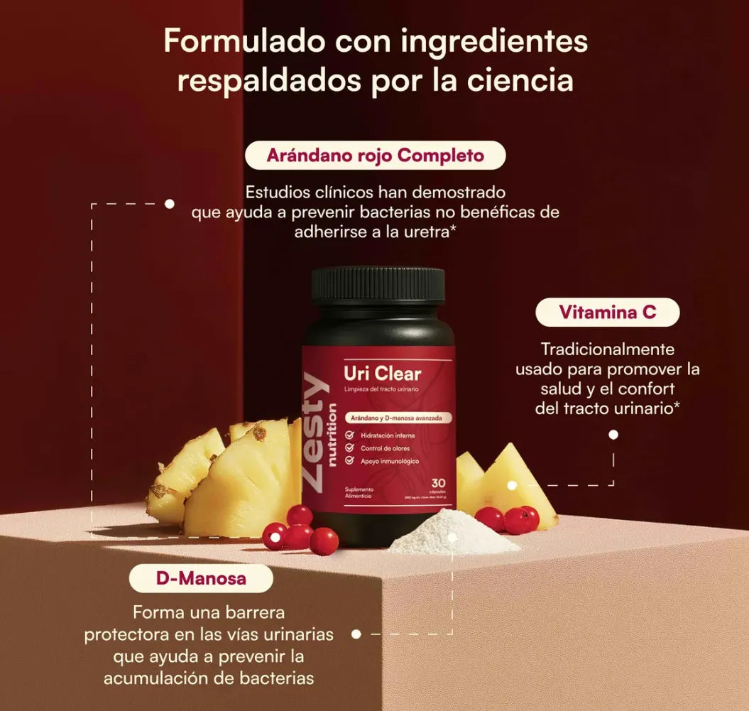 Suplemento Uri Clear 30 Cápsulas | Fórmula Natural con D-Manosa y Arándano Rojo | Soporte para Tracto Urinario, Equilibrio del pH y Frescura Íntima Femenina | Enriquecido con Vitamina C