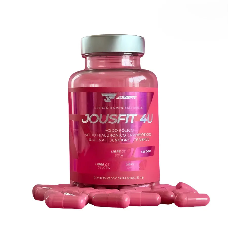 Suplemento Jousfit 4u 60 Cápsulas | Complejo de Probióticos, Prebióticos y Fibra | Adiós a la Inflamación y Estreñimiento | Con Ácido Hialurónico para la Piel y Té Verde Antioxidante | Salud Digestiva y Vitalidad Nexiora