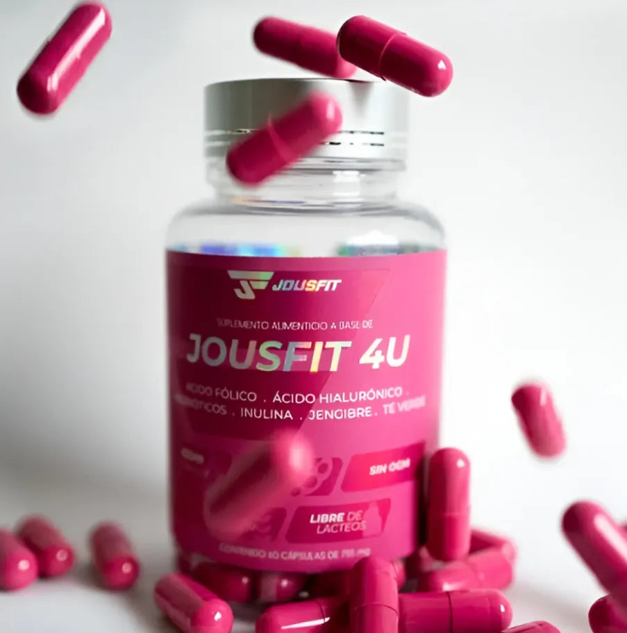 Suplemento Jousfit 4u 60 Cápsulas | Complejo de Probióticos, Prebióticos y Fibra | Adiós a la Inflamación y Estreñimiento | Con Ácido Hialurónico para la Piel y Té Verde Antioxidante | Salud Digestiva y Vitalidad Nexiora