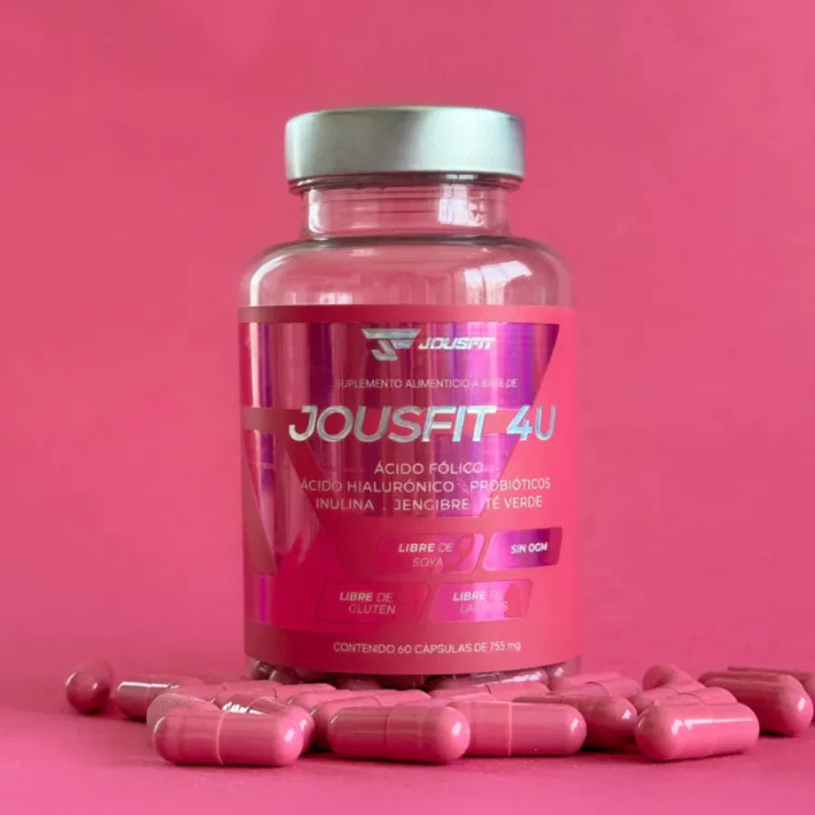 Suplemento Jousfit 4u 60 Cápsulas | Complejo de Probióticos, Prebióticos y Fibra | Adiós a la Inflamación y Estreñimiento | Con Ácido Hialurónico para la Piel y Té Verde Antioxidante | Salud Digestiva y Vitalidad Nexiora