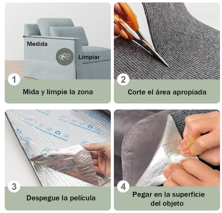 Tapete Rascador para Gatos Autoadhesivo 40cm x 1m | Protector de Muebles y Sofás contra Arañazos | Alfombrilla Ecológica Recortable y Reutilizable | Solución Anti-Estrés para Gatos y Armonía en el Hogar | Color Gris