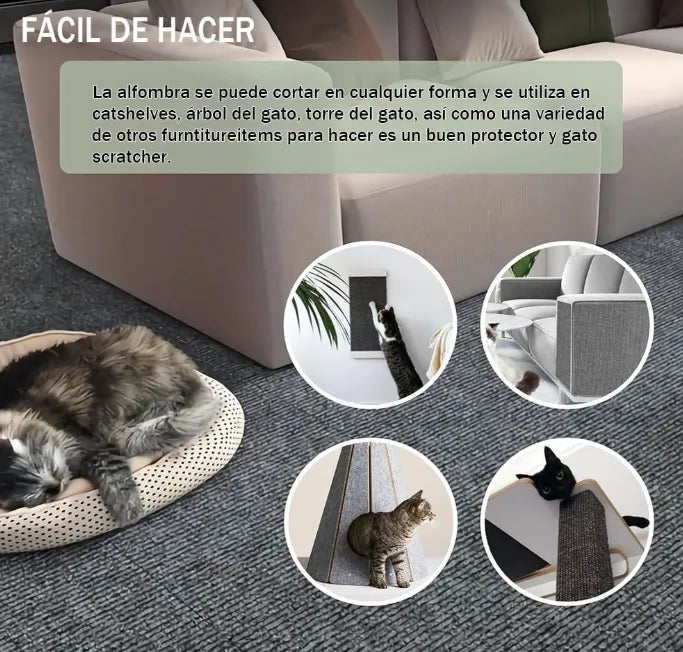 Tapete Rascador para Gatos Autoadhesivo 40cm x 1m | Protector de Muebles y Sofás contra Arañazos | Alfombrilla Ecológica Recortable y Reutilizable | Solución Anti-Estrés para Gatos y Armonía en el Hogar | Color Gris