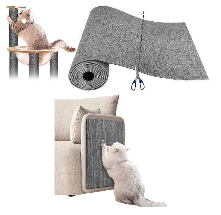 Tapete Rascador para Gatos Autoadhesivo 40cm x 1m | Protector de Muebles y Sofás contra Arañazos | Alfombrilla Ecológica Recortable y Reutilizable | Solución Anti-Estrés para Gatos y Armonía en el Hogar | Color Gris