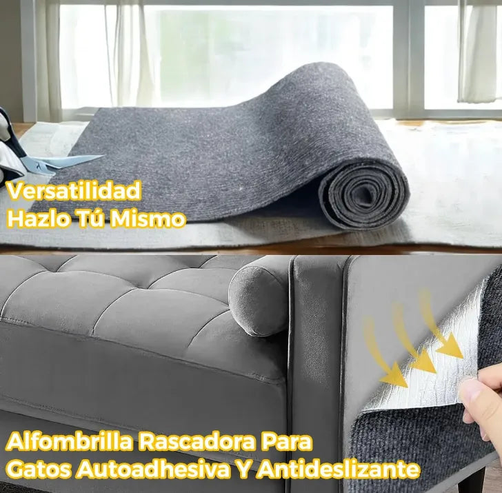 Tapete Rascador para Gatos Autoadhesivo 40cm x 1m | Protector de Muebles y Sofás contra Arañazos | Alfombrilla Ecológica Recortable y Reutilizable | Solución Anti-Estrés para Gatos y Armonía en el Hogar | Color Gris