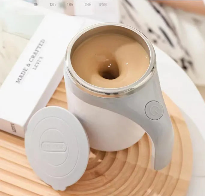 Taza de Café con Agitación Automática Magnética | Vaso Térmico de Acero Inoxidable 304 | Mezclador Eléctrico Portátil para Café, Proteína y Chocolate | Capacidad 380ml | Diseño Ergonómico en Color Blanco