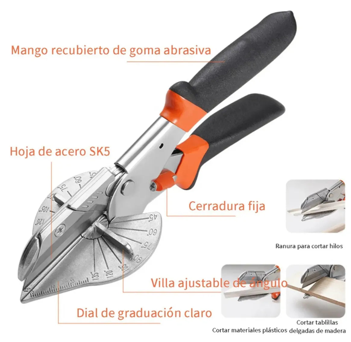 Tijeras de Inglete Multiángulo Profesionales | Cortador de Molduras y PVC de 45° a 135° | Cuchilla de Acero Afilada y Robusta | Mango de Aleación de Aluminio Antideslizante | Herramienta de Precisión para Bricolaje Nexiora