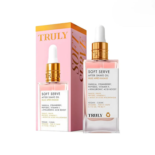 Truly Beauty Soft Serve Rosa 90ml | Aceite Corporal Post-Afeitado con Ácido Hialurónico y Péptidos | Previene Vellos Encarnados e Irritación | Hidratante Hipoalergénico con Aroma a Fresa