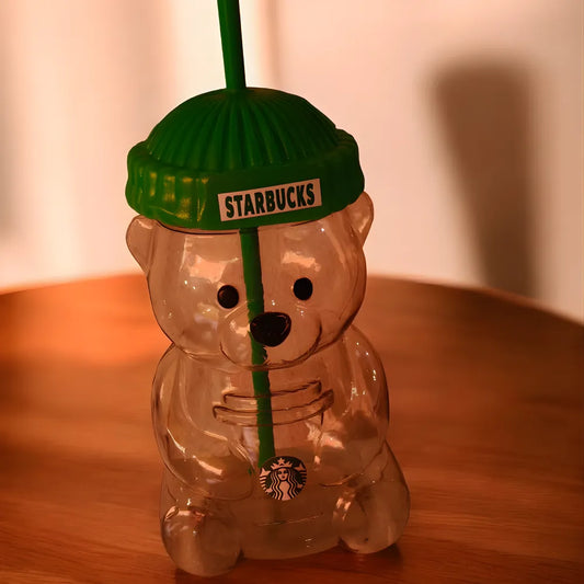 Vaso Oso Barista Bearista 500ml con Tapa y Sorbete | Vaso Reutilizable para Café y Bebidas Frías | Diseño Encantador Tipo Starbucks OEM | Accesorio Sostenible y Coleccionable