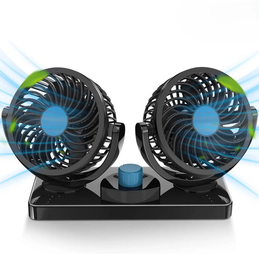 Ventilador Doble para Coche 360° | Potente Ventilador Dual de 13cm con 2 Velocidades | Circulador de Aire Silencioso para Auto, Camión y Van | Plástico ABS de Seguridad