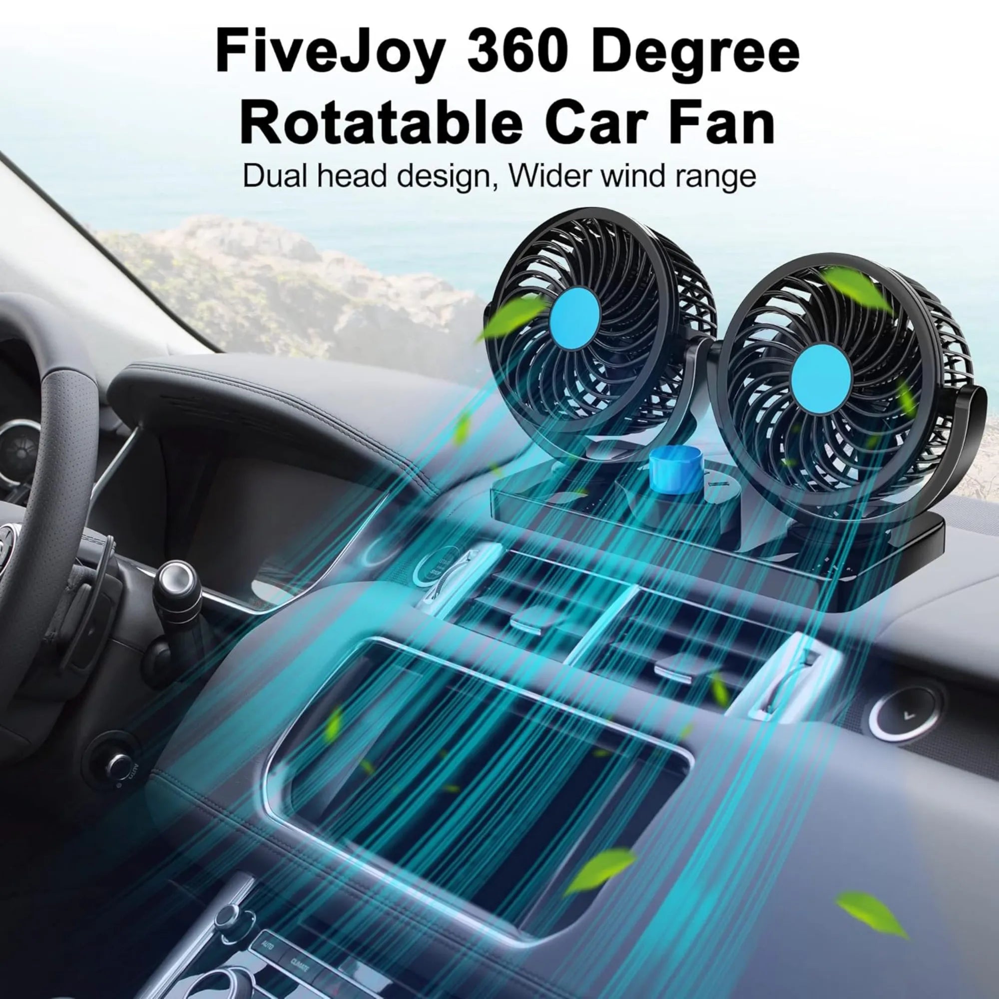 Ventilador Doble para Coche 360° | Potente Ventilador Dual de 13cm con 2 Velocidades | Circulador de Aire Silencioso para Auto, Camión y Van | Plástico ABS de Seguridad