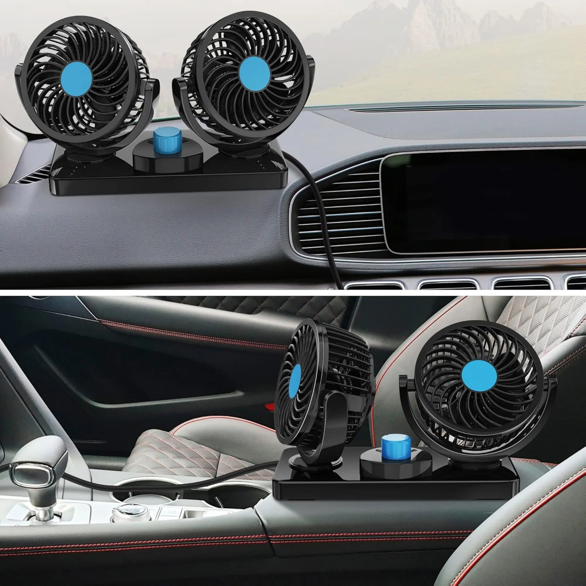 Ventilador Doble para Coche 360° | Potente Ventilador Dual de 13cm con 2 Velocidades | Circulador de Aire Silencioso para Auto, Camión y Van | Plástico ABS de Seguridad