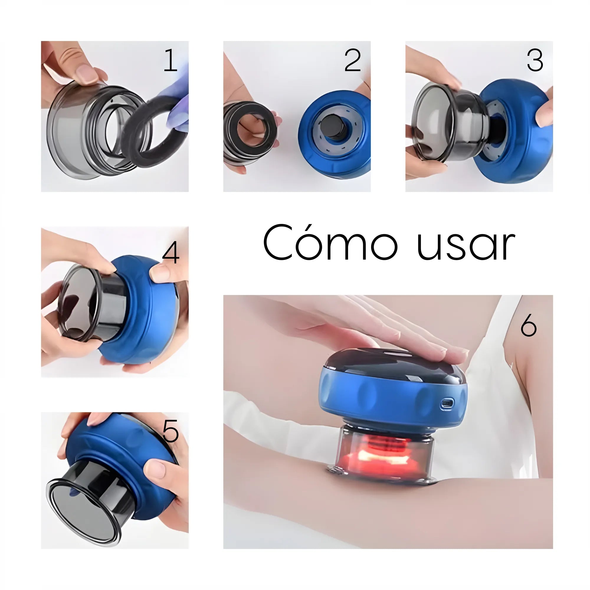 Ventosa Terapéutica Eléctrica Inteligente 3-en-1 | Masajeador de Vacumterapia con 6 Niveles de Calor y Succión | Terapia de Luz Roja para Recuperación Muscular y Circulación | Pantalla LCD