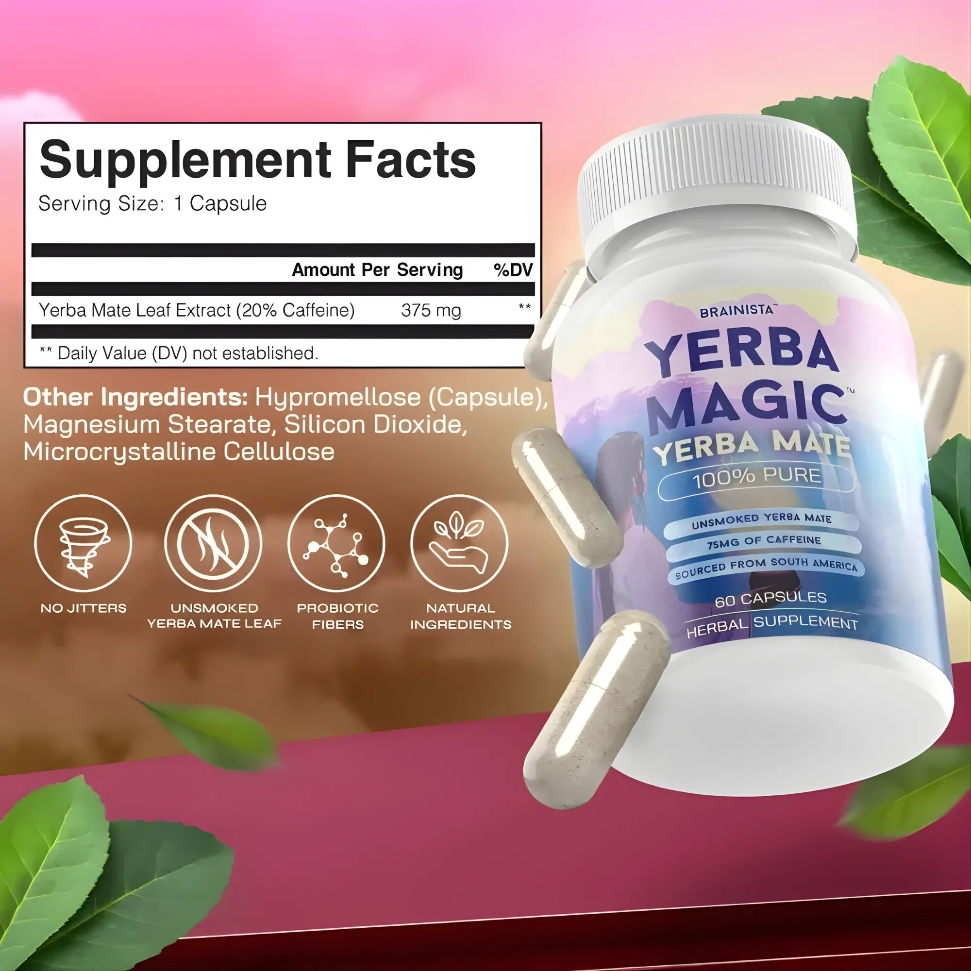 Suplemento Yerba Mate Magic Nexiora | Cápsulas de Yerba Mate Premium | Energía Natural Sostenida y Enfoque Mental Activo | Estimulador del Metabolismo y Apoyo Control de Peso | Rico en Antioxidantes | Fórmula Vegetal (60 Cápsulas)