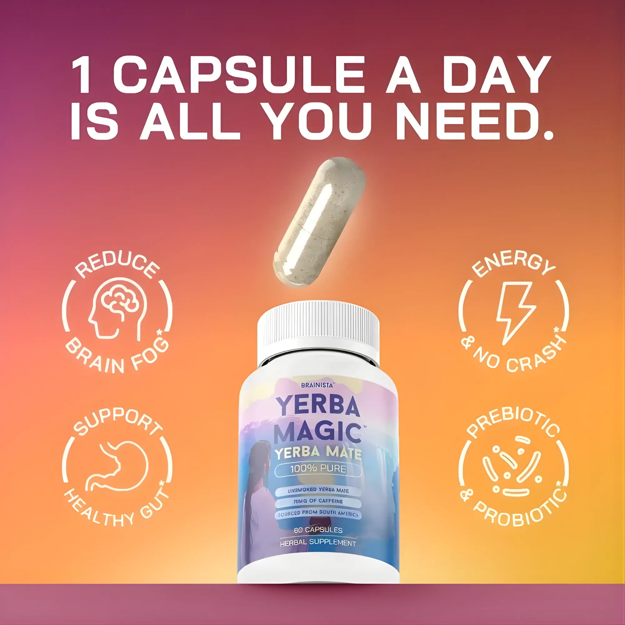 Suplemento Yerba Mate Magic Nexiora | Cápsulas de Yerba Mate Premium | Energía Natural Sostenida y Enfoque Mental Activo | Estimulador del Metabolismo y Apoyo Control de Peso | Rico en Antioxidantes | Fórmula Vegetal (60 Cápsulas)