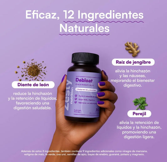 Suplemento Debloat 30 Cápsulas | Alivio de Hinchazón Abdominal y Gases | Fórmula Natural con Vinagre de Manzana, Jengibre y Diente de León | Drenaje de Líquidos Retenidos y Soporte Digestivo