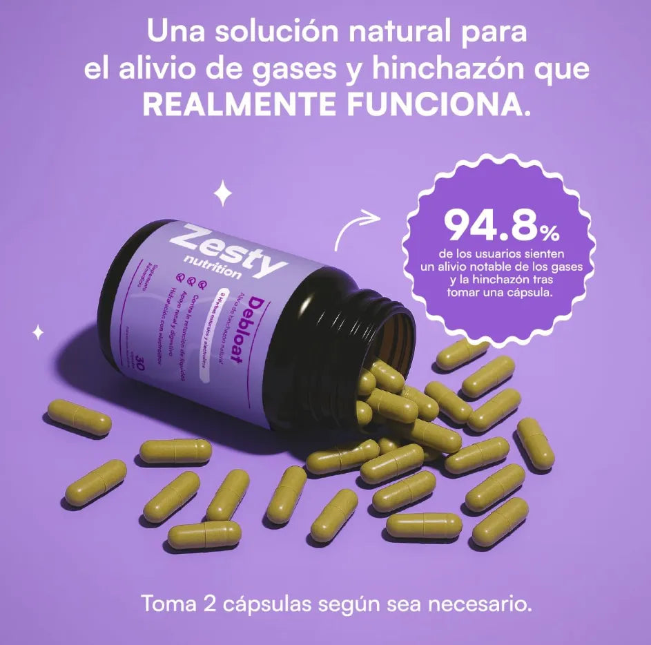 Suplemento Debloat 30 Cápsulas | Alivio de Hinchazón Abdominal y Gases | Fórmula Natural con Vinagre de Manzana, Jengibre y Diente de León | Drenaje de Líquidos Retenidos y Soporte Digestivo
